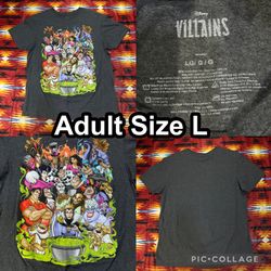 Disney Villains T-Shirt Mad Engine Adults Large L Graphic Tee Dark Gray