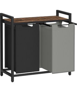 Laundry Hamper with Shelf, 2 Pull-Out Bags, 2 x 12.1 Gallons (46 L) Laundry Basket, Laundry Sorter 2 Section, Metal Frame, Ink Black and Rustic Brown,