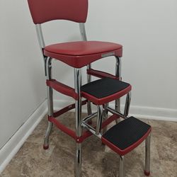 Cosco Retro Counter Stool with Pull Out Step Stool in Red
