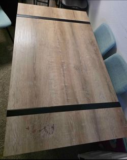 Wood-Look Dining Table with Black Metal Accents