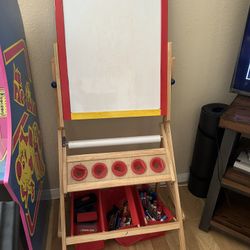 White Board, Chalk Board, Paint Board with Stand. With New Paper, Used: Markers, Erasers, Chalk, Magnets And Clips