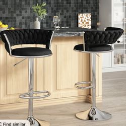 Velvet Bar Stools Set of 2,  Minimalist Bar Chairs with Adjustable Height, Upholstered Kitchen Island Chairs,  Valentine gifts,Beige, Black