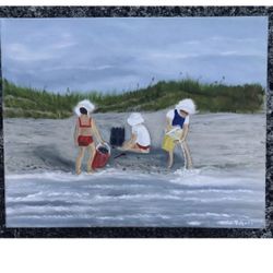Original Children On The Beach Oil Painting By Local Nc Artist On Canvas 16x20”