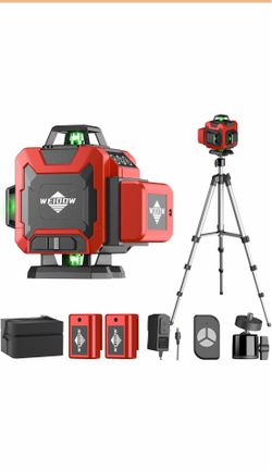 WEIDDW Laser Level with Tripod, Self Leveling Laser Level 4x360°, Green Line Laser 4D Laser Leveler Tool with 2Pcs Lithium Batteries for Picture Hangi
