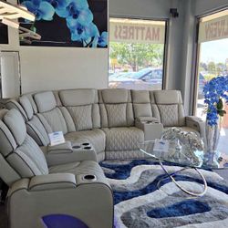 New Leather Sectional With Led Lights- Finance Available $39 Down 