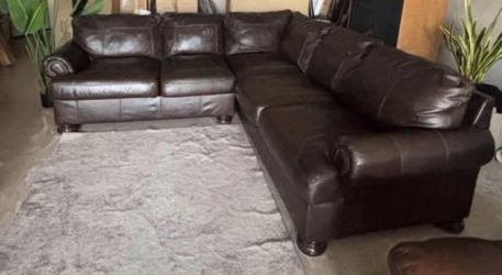 DARK BROWN GENUINE LEATHER SECTIONAL BY ASHLEY FURNITURE, DELIVERY AVAILABLE