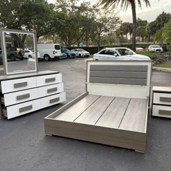 Beautiful Bedroom Set Queen Size Solid Wood Gray And White Color Like New By Brazil Furniture