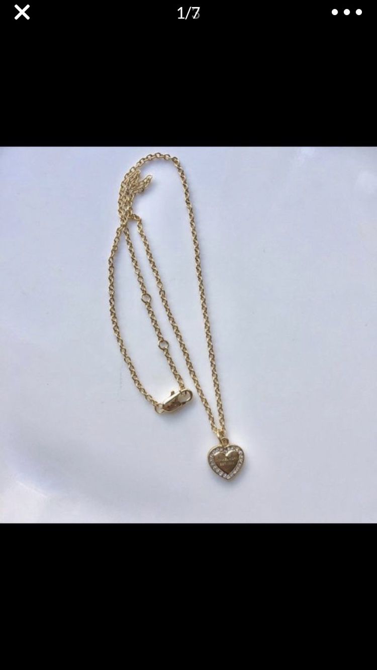 Mk Michael kors heart gold tone necklace pendant chain