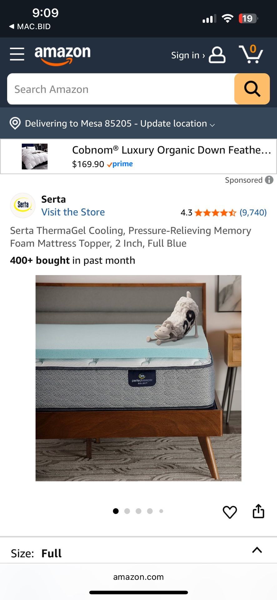 Serta Thermagel Cooling Memory Foam Mattress Topper 2inch. Full Size