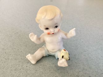Vtg. Baby Boy Ceramic Figurine / Cake Topper 3.5” Tall