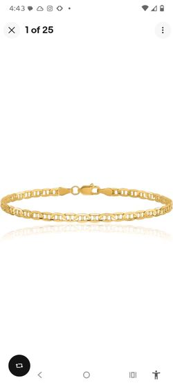 14K Solid Yellow Gold 4.2mm Mariner Link Chain Bracelet, 7.5" long, 3.57grams
