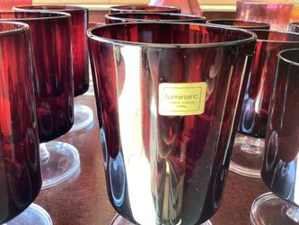 Vintage Mid-Century Luminarc Cavalier Ruby Wine Glasses Stemware Cristal D’Arques-Durand France