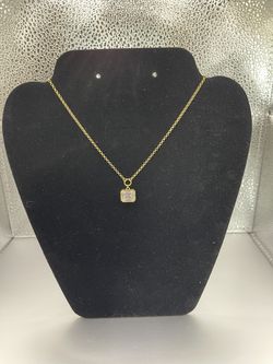 Rectangle gem 14k plated necklace