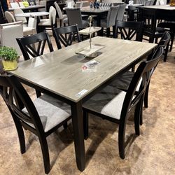 DINING ROOM TABLE SET 7 PIECES, LUXURY DINING SET LIGHT GREY - [NEW]