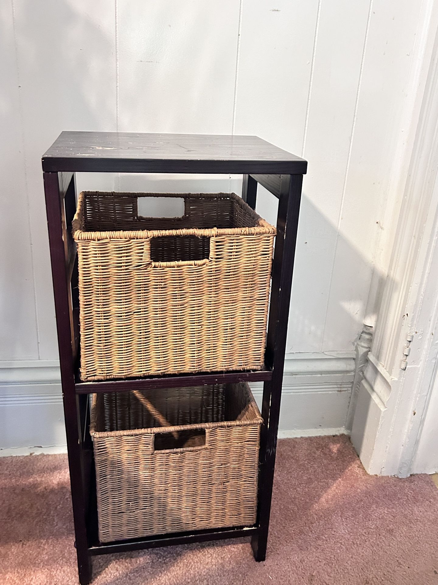 Wood Shelf With Wicker Basket Drawers