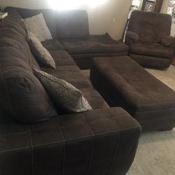 Sectional Couch, Ottoman, And Recliner