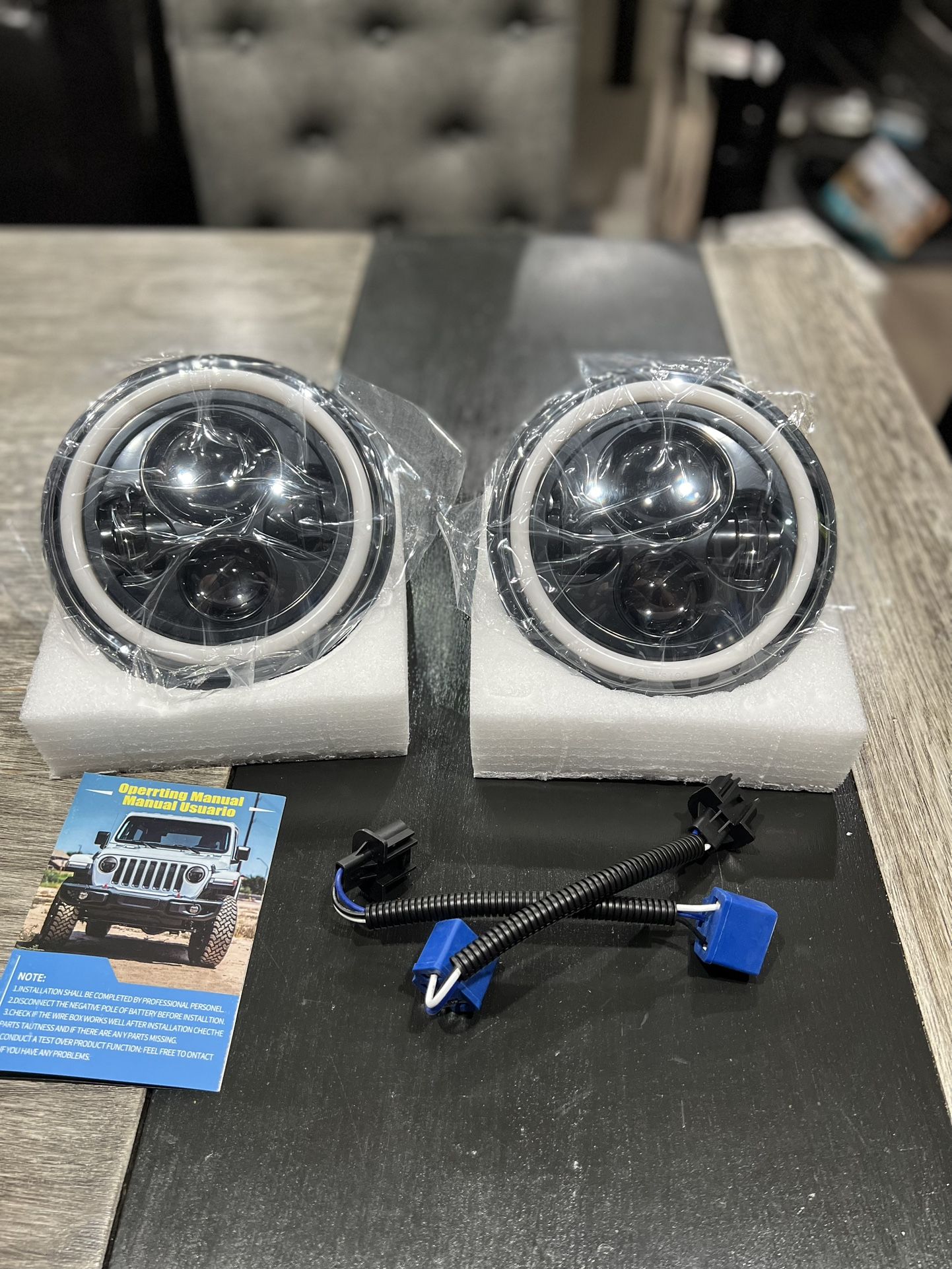 7in LED Angel Eyes Halo Black Headlights 