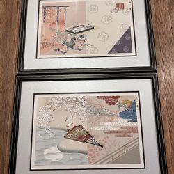 Bundle of Vintage Japanese framed art from a Estate  