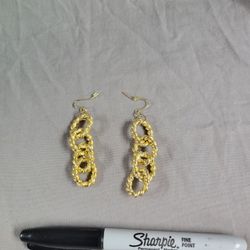 18k Gold Plated Rope Earings, 2 1/4" Dangle