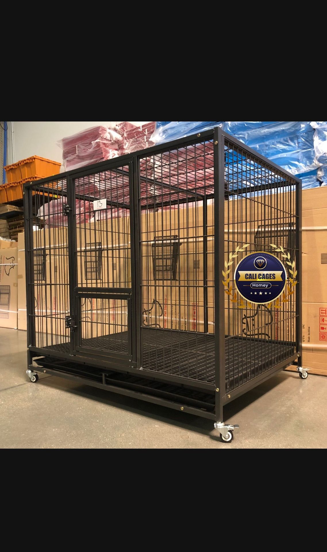 Dog Pet Cage Kennel Size 50” XL With Plastic Floor Grid Trays And