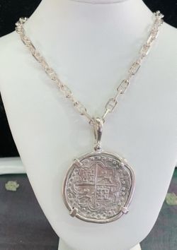 Atocha big silver coin pendant with silver chain