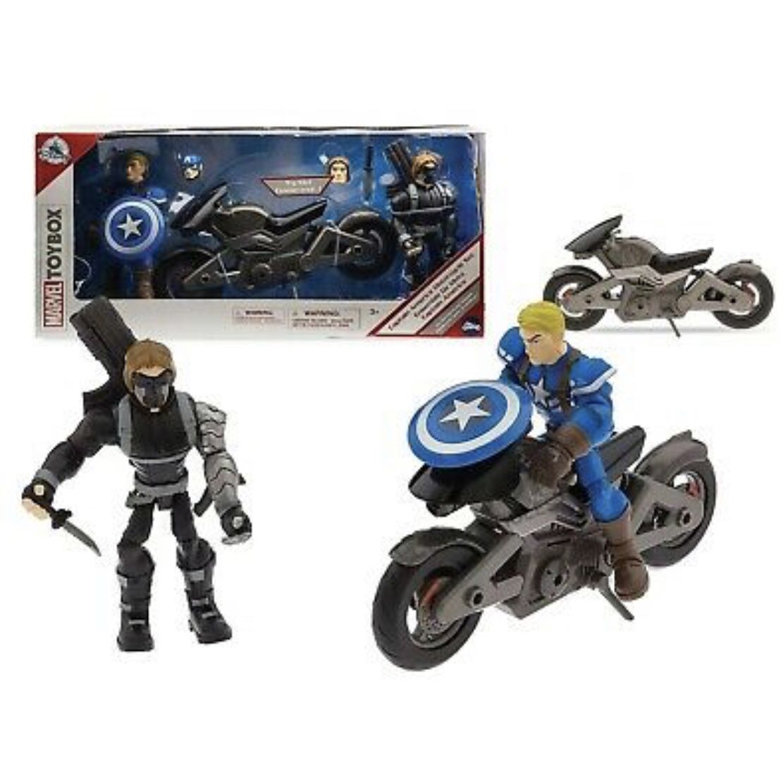 New Disney Marvel Toybox Captain America, Motorcycle & Winter Soldier Exclusive Action Figure Set