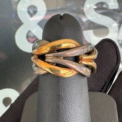Vintage Unique 10k Solid  yellow gold and  925 silver ring
