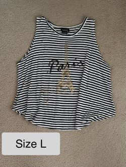 Tank Top Black/White Striped Paris Size L $2