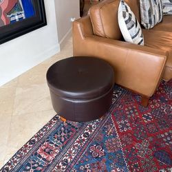 Round Leather Storage Ottoman