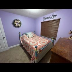 Full Size Bed Frame Headboard And Baseboard With Box spring And Mattress