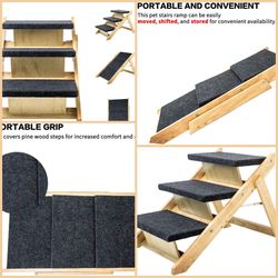 New Wooden Pet Stairs Folding Pet Steps Foldable 3 Level Dog Stairs & Ramp Capacity of 100+ lbs