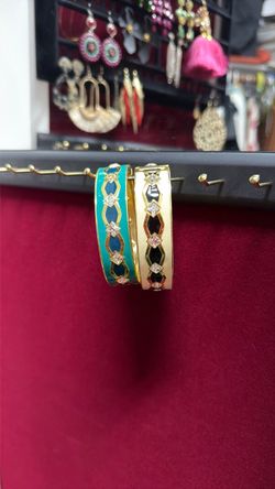 Enamel Gold-Tone Bangle Bracelets Set of 2