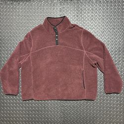 Members Mark Alpine Sherpa Pullover Sweater Henley Burgundy Wine Casual Mens 2XL