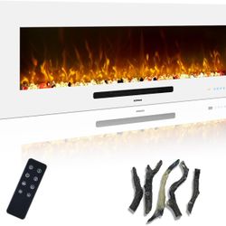 50 inch Electric Fireplace, Recessed & Wall Mounted Fireplace Heater with Remote Control and 750/1500W Thermostat, Multicolor Flame Combinations, Logs