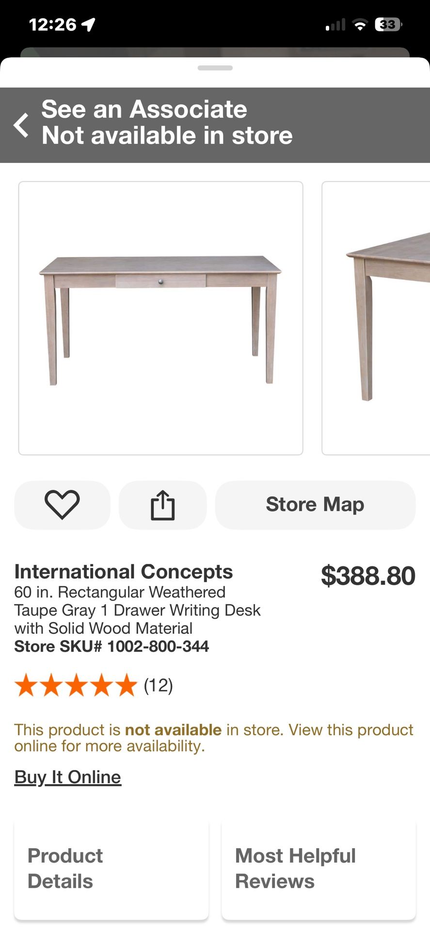 International Concepts 60 in. Rectangular Weathered Taupe Gray 1 Drawer Writing Desk with Solid Wood Material