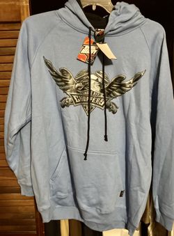 Vintage Y2K Top Heavy Eagle Eye Choppers Hoodie L Motorcycle Pullover NWT Light Sky Blue
