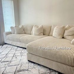 L Shaped Modular Ivory Color Corduroy Sectional Couch Set ✨⭐$39 Down Payment with Financing ⭐ 90 Days same as cash