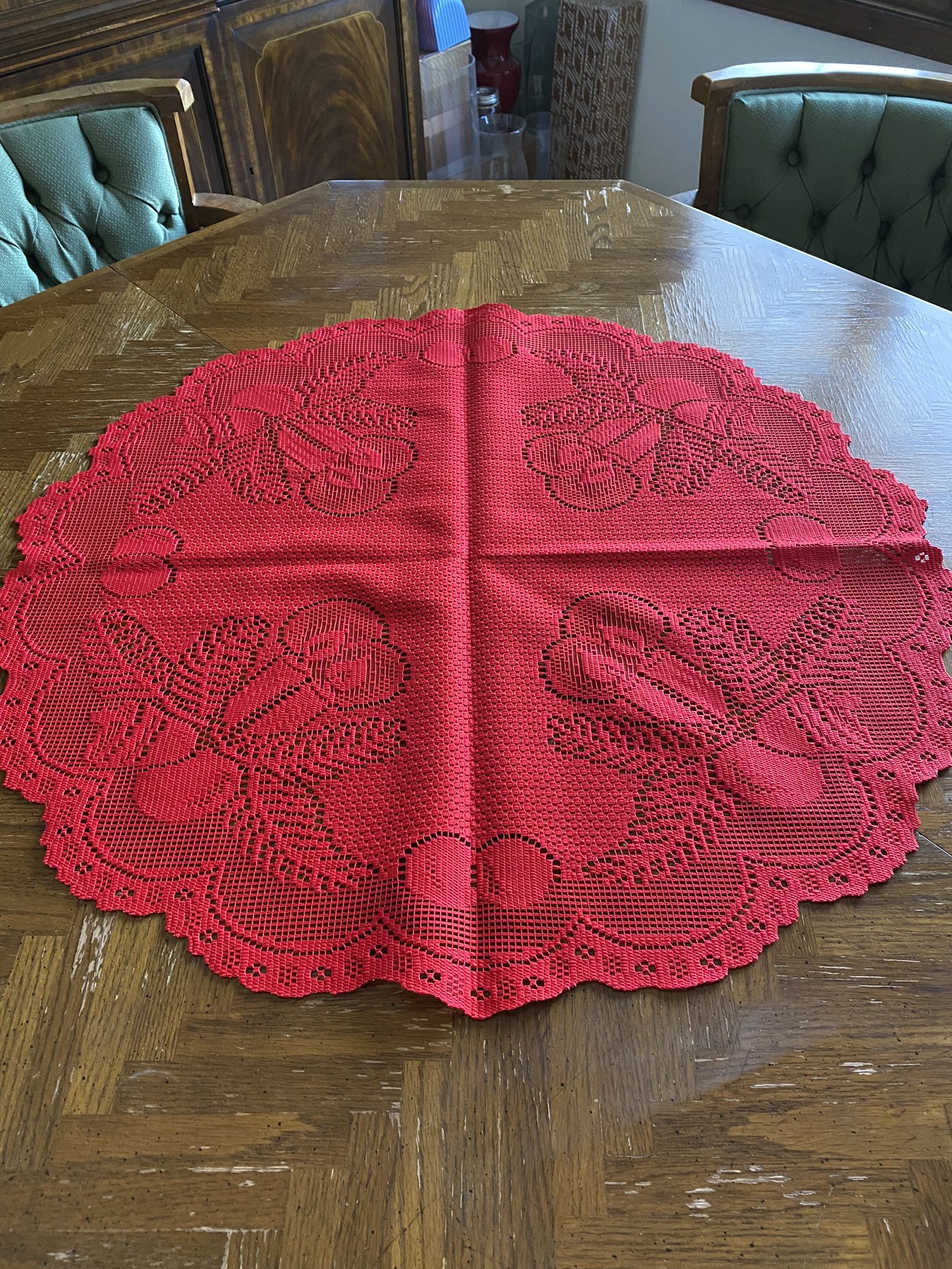 Brand New Red Crochet Design Table Centerpiece 