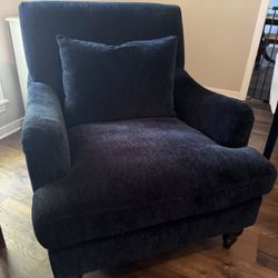 Navy, Velvet-like Material, Arm Chairs (2)