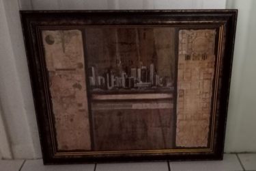 33" by 27" large framed wall art of city scape ONLY $5!