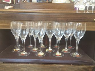 13 large crystal wine glasses