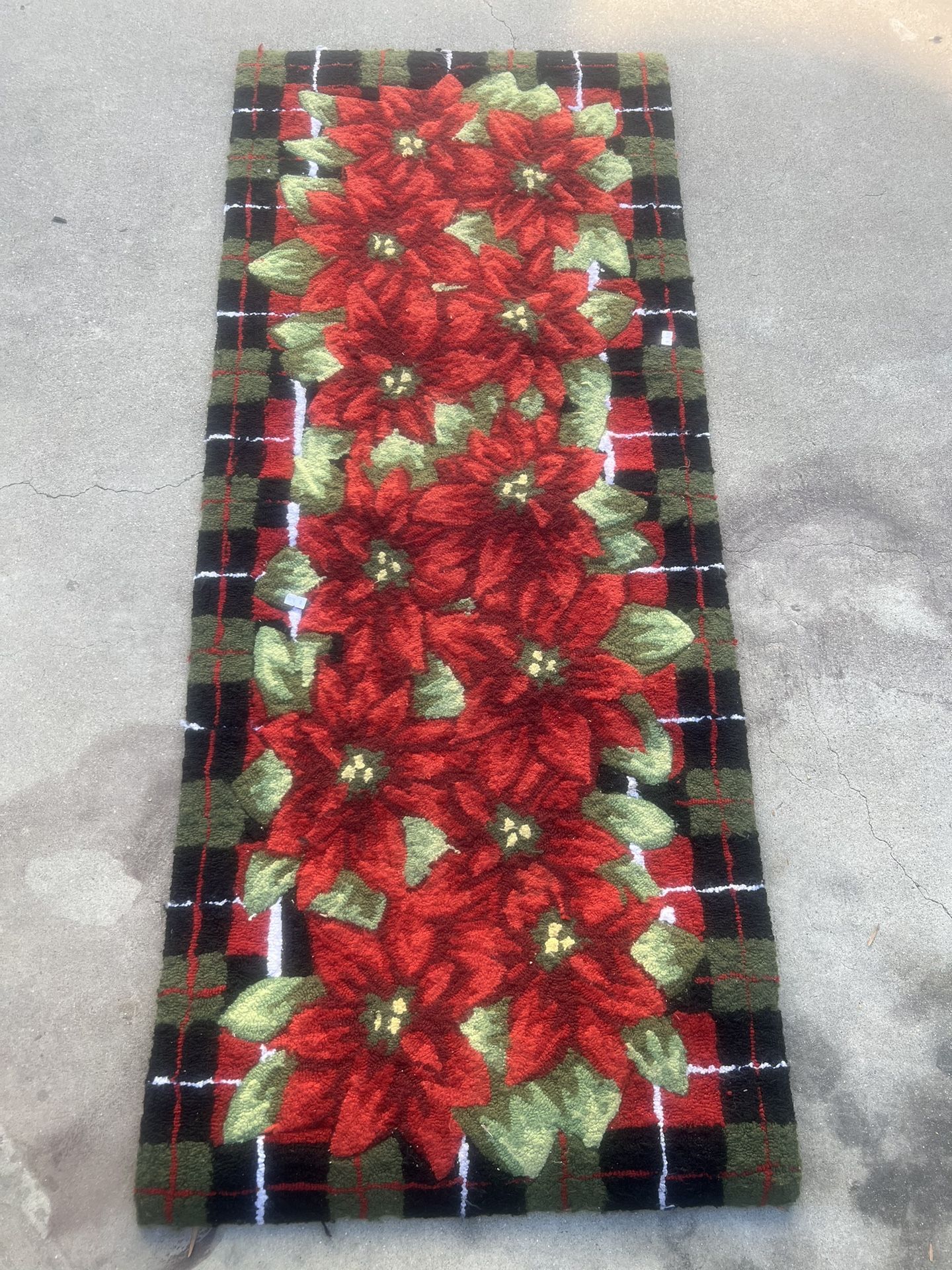 54X23 Poinsettia Hooked Holiday Runner Rug,