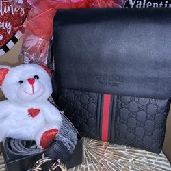 Black Messenger Bag And Belt Valentines Day Gift Set 