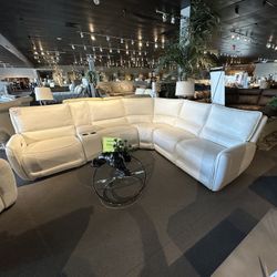 6PC Leather Power Reclining Sectional With Power Headrest 