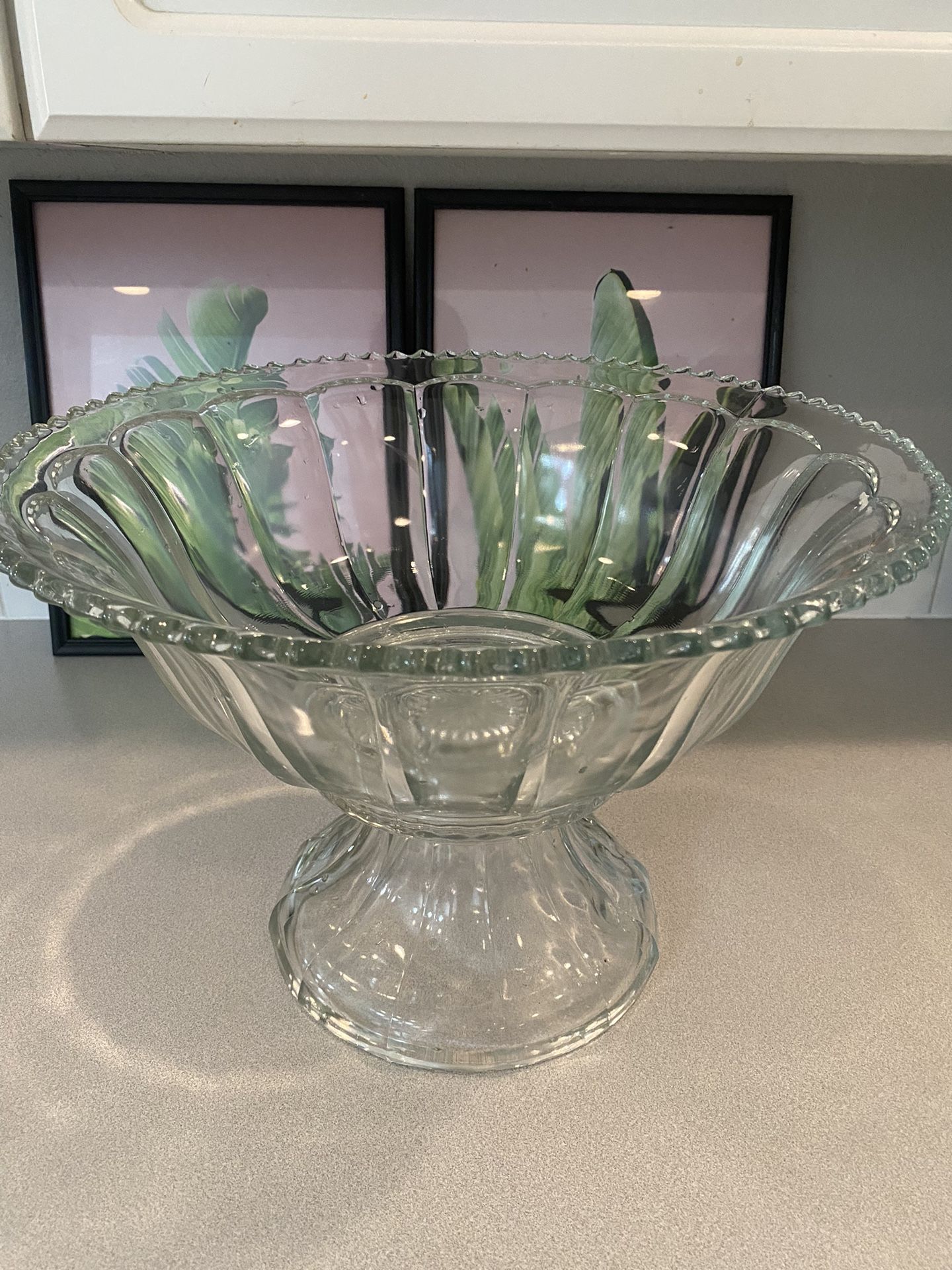 Glass Punch Bowl, 18 Glasses, And Ladle
