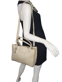 MINT VINTAGE FOSSIL PURSE SATCHEL DOCTOR BAG BEIGE LEATHER
