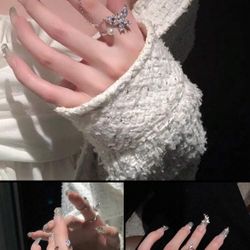 1pc Faux Pearl, Cubic Zirconia And Butterfly Decor Open Finger Adjustable Ring For Women