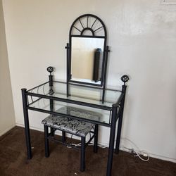 Black Metal Vanity With Chair