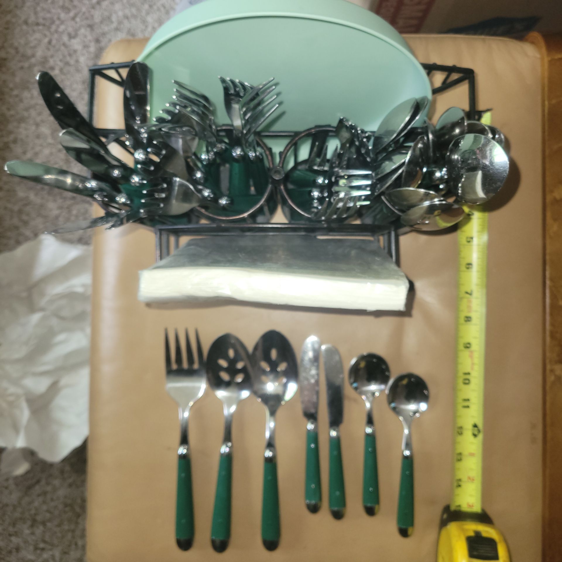 Green handled cutlery set