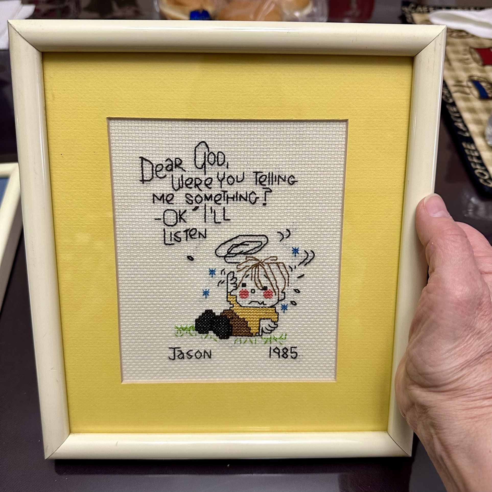 Dear God Counter Cross Stitch Hand Made